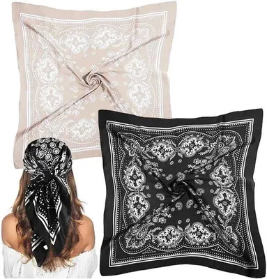 Image de Foulards en soie noire 70 x 70 cm, imitation soie, pour femmes