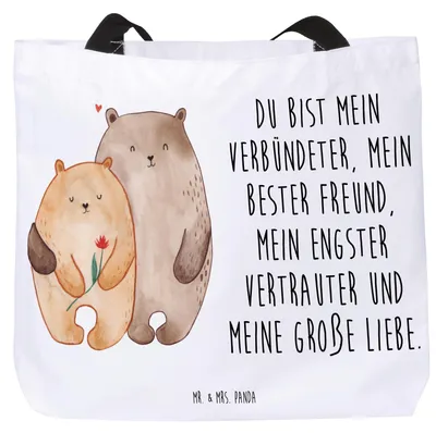 Produktbild von Mr. & Mrs. Panda Tote Bag Bären Liebe - Weiß - Geschenk, Stoffbeutel, Freundin, Verknallt, Einkaufstasche, Ehe, Tasche, Strandtasche, Bär, Tragetasche, Hochzeitstag