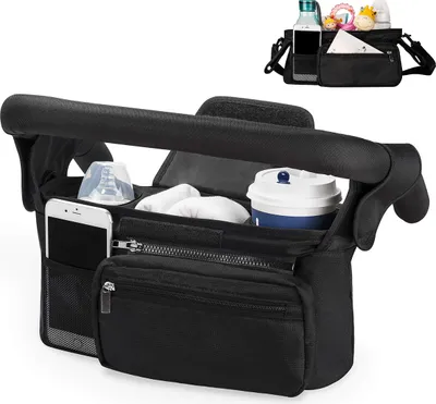 Produktbild von Wickeltaschen, Kinderwagen Organizer Universal mit Isolierten Getränkehalter/Becherhalter, 20L, 33*10*16cm, Schwarz
