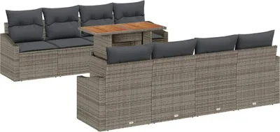 Immagine prodotto di vidaXL Set di divani da giardino con portaoggetti 9 pezzi in Poly Rattan grigio