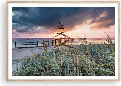 Produktbild von Gerahmtes Poster - Rahmen in heller Eiche - Strand Gras Horizont - 100x70 cm - Wand Bild - Wanddeko - Wandbilder - Kunstposter - Wandposter - Bilderrahmen - Bilder - Kunstdruck - P2NAA100x70-4625