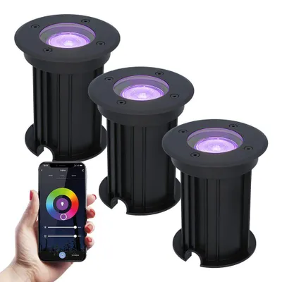 Image de HOFTRONIC - Spot LED au sol 3x 5,5W GU10 RGBWW IP67 Noir