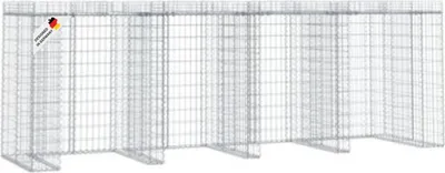 Produktbild von DELUKE® 4er Gabionen Mülltonnenbox ESOL mit Dach | 120x350x91cm| Mülltonnenverkleidung für 4 Tonnen Gabionenwand Müllbox aus Steinen Mülltonnenschutz Mülltonnendach
