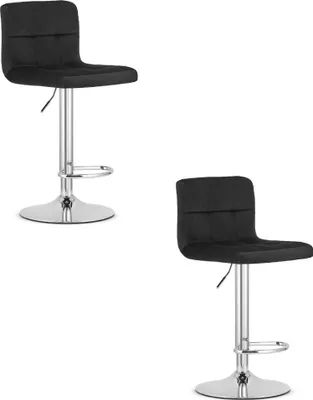 Image de Tabouret Valora PROT, velours noir, base chromée x2 - Lot de 2 tabourets en velours avec pieds chromés