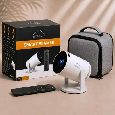 Produktbild von Homezie Beamer | Streaming vom Smartphone | 8K-Unterstützung | 720p | WLAN, HDMI & Bluetooth | Android 14.0 | Inklusive Aufbewahrungstasche | Mini-Bea