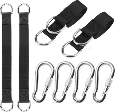 Produktbild von Schaukel Befestigung, 4 Stück Hängematte Befestigung Hängesessel Befestigung Schaukel Aufhängung Befestigung Nylon Hanging Gurt mit 4 Schwerlast Karabinern und D-Ringen für Schaukel Hängematten