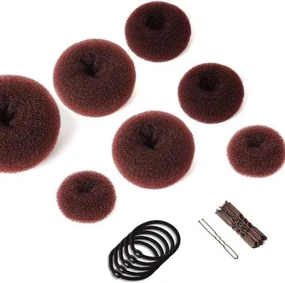 Produktbild von Famanu Haar Donut Set 7-teilig - Ringfrisuren mit 5 Haargummis & 20 Haarnadeln (braun)