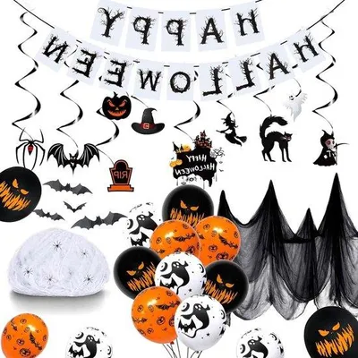 Image de Décoration d'Halloween, guirlande de ballons réutilisable avec chauves-souris et araignées