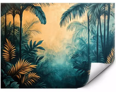Zdjęcie produktu dla Samoprzylepna Fototapeta Mistyczna Tropikalna Dżungla Zachód Słońca do salonu sypialni biura 350x250 cm