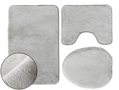 Produktbild von Badematte Badteppich WC-Garnitur Lombok Grau Hellgrau 3 TLG 50x80 cm + 50x40 cm + WC-Deckelbezug