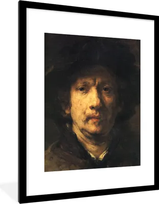 Produktbild von MuchoWow® MuchoWow® Gerahmtes Poster Selbstbildnis - Rembrandt van Rijn 60x80 cm - Poster mit zchwarzem Bilderrahmen - Wohnzimmer - Dekorationen - Prämie
