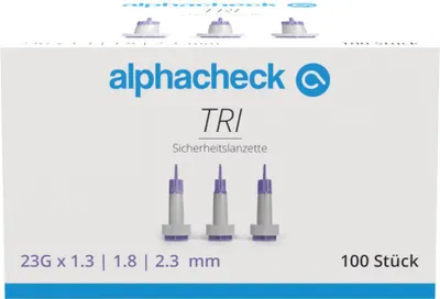 Produktbild von Alphacheck TRI Sicherheitslanzetten 23G | Packung (100 Stück)
