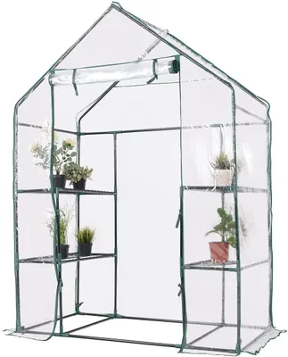 Produktbild von begehbares Gewächshaus mit 3-Etagen 12-Ablagen, Foliengewächshaus Treibhaus Outdoor,Tomatenhaus Pflanzhaus Garten-Gewächshaus mit Tür (143x73x195cm, Transparent)