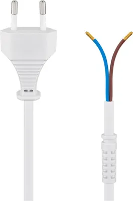 Image de 60x Goobay 50503 Câble avec fiche européenne à confectionner, 1,5 m, blanc, (2*0,75 mm²), blanc - fiche européenne (type C, CEE 7/16) > extrémités de câble libres