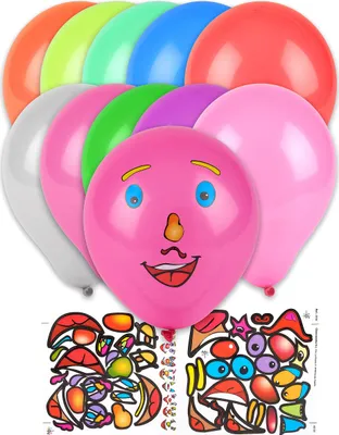 Produktbild von Lustige Luftballons mit Gesicht und Stickern 10 Stück bunt - Einheitsgröße