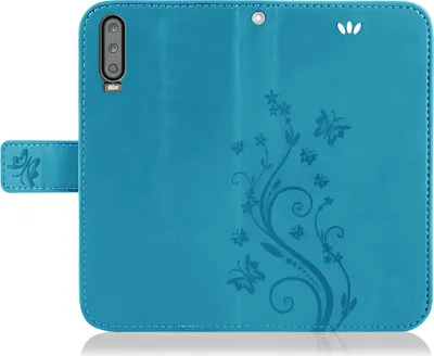 Produktbild von Handytasche für Huawei P30 Blumen Flip Cover Buchhülle mit Magnetverschluss, Blau
