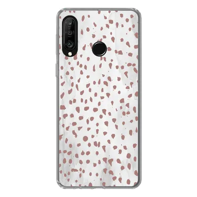 Produktbild von MuchoWow® Handyhülle Schutzhülle Hülle für Huawei P30 Lite Polka dots - Braun - Weiß Silikon Softcase Handy Hülle - Handyhülle