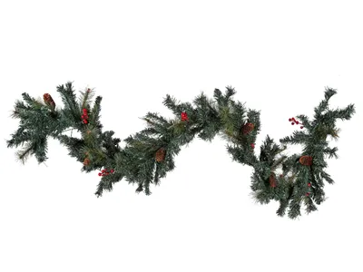Produktbild von BELIANI Weihnachtsgirlande Grün Kunststoff 180 cm mit LED Beleuchtung Zapfen Kugeln Beeren Rot batteriebetrieben Weihnachtsdeko Kamin Fenster Innen