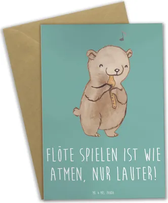 Produktbild von Mr. & Mrs. Panda Glückwunschkarte Flöte Atem - Meeresbrise - Geschenk, Melodie, Instrument, Grußkarte, weihnachtskarten, Musik, Lernen, Atmen, dankeskarten, Flötist