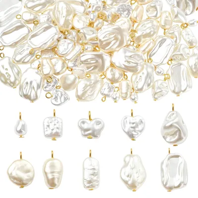 100 Perlen-Anhänger, ABS-Kunststoff, weiß, 13–29 mm, für DIY-Schmuck