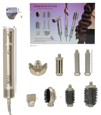 Obrázok produktu pre Fén a stylingový prístroj, funkcie 8 v 1, vysoký výkon, zlatá farba, zástrčka EÚ