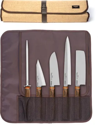 Produktbild von PİRGE Titan East Messer japanischer Artset mit Tasche 6 Stück - Edelstahl Profi Küchenmesser Set - Asiatisches Messerset - Profi Messerset Scharf