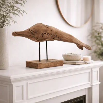Produktbild von Teak Delphin - Delfin Figur Holz Deko Skulptur Teakholz Dekoration Wurzel Statue