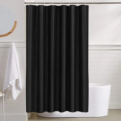 Produktbild von Duschvorhang aus Polyester, 120 x 200 cm, schimmelresistent, wasserdicht und waschbar, mit 8 Haken, schwarz.