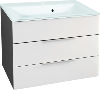 Produktbild von Fackelmann KARA Badmöbel Set 2-teilig, 80 cm, Anthrazit/Weiß, Glas weiß, 2 Schubladen