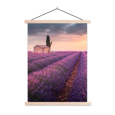 Produktbild von MuchoWow® Textilposter Lavendel - Blumen - Lila - Feld 60x80 cm mit holzfarbenen Rahmen - Wandbild