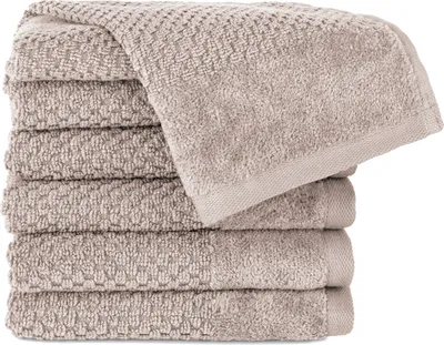 Produktbild von Pure Label 6-TLG Gästehandtücher 30x50 cm mit Aufhängeschlaufe aus 100% Baumwolle, saugstark und weich | 6 Gästehandtücher Beige - Taupe, 30x50cm