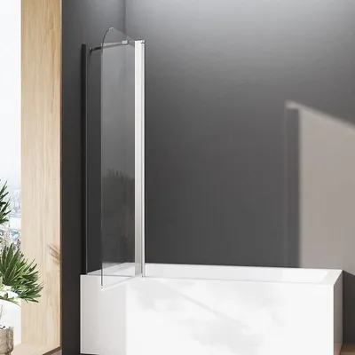 Produktbild von Duschwand für Badewanne 90 x 140 cm Duschabtrennung mit Stabilisierungsstange Sicherheitsglas Faltwand NANO Glas Badewannenaufsatz 6mm ESG Duschwand