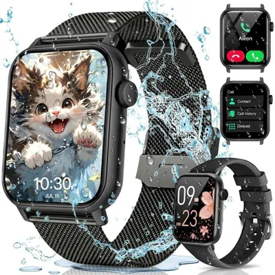Produktbild von Smartwatch mit Telefonfunktion für Damen & Herren, 1,85 Zoll, Silikon- & Edelstahlarmband, 200+ Sportmodi, Herzfrequenz, SpO2, Schrittzähler, IP68
