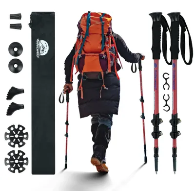 Obrázek produktu pro Teleskopický trekingový hůl z hliníku, výškově nastavitelný od 60 do 135 cm, s tlumením nárazů, vhodný pro turistiku