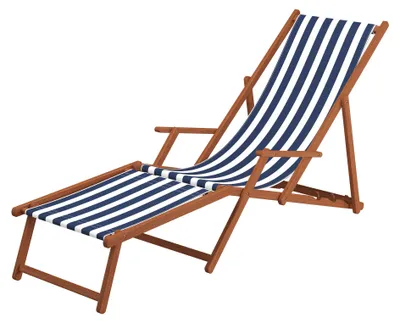Produktbild von Liegestuhl Gartenliege blau-weiß Fußablage Kissen Sonnenliege klappbar Deckchair Buche 10-317FKH