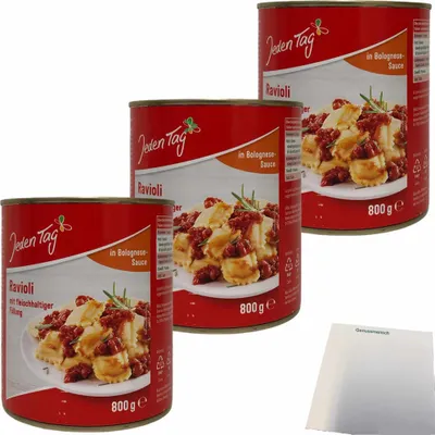 Produktbild von Jeden Tag Ravioli mit fleischhaltiger Füllung in Bolognesesauce 3er Pack (3x800g Dose) + usy Block