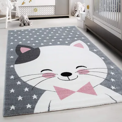 Productafbeelding van Elzusha - Rond Kindertapijt met Kattenontwerp in Roze