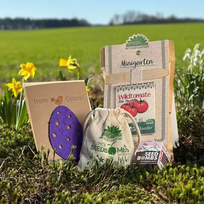 Produktbild von Nachhaltiges Ostergeschenk Set mit Samenbomben Wildblumen & Tomaten