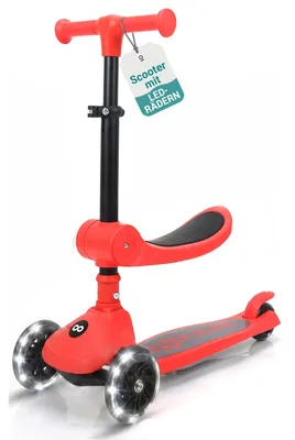Produktbild von SereneLife Kinderroller ab 3 Jahre in Rot – LED Tretroller faltbar höhenverstell