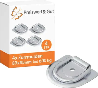 Produktbild von 4x Zurrmulden 89x85mm mit Zurrbügel für Anhänger – Zurrösen nachrüsten Anhänger Bruchlast 1480 kg, 600 kg Zugbelastung