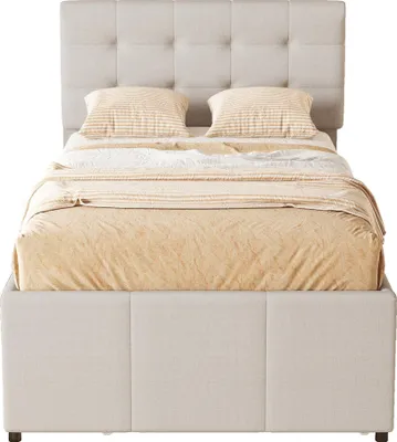 Produktbild von Polsterbett, 90x200cm(90x190cm), Familienbett, Bett mit drei Schubladen, Ausziehbares Rollbett.Ohne Matratze, Beige