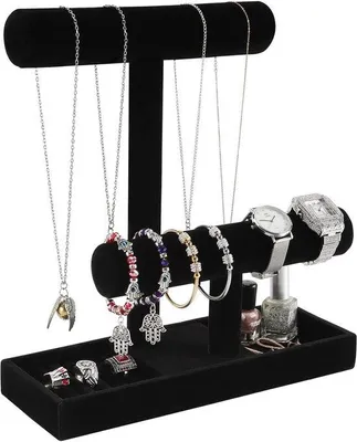 Produktbild von Famanu Organizer für Schmuck - Armbandständer mit Ring - Ohrringablage - Schmuckdisplay - Schwarz