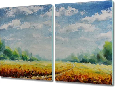 Produktbild von Coloray Herdabdeckplatte 2x40x52 cm Schneidebrett Kochplattenabdeckung Küchenbrett Hackbrett - Wiese Wald Natur Himmel