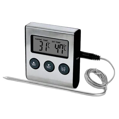 Produktbild von Digitales Grillthermometer ,0–250 °C mit Edelstahlsonde, Timerfunktion und LCD-Display, für Fleisch, Ofen, BBQ und Braten geeignet