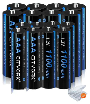 Immagine prodotto di Set di batterie ricaricabili, caricabatterie LCD, alta capacità, 8 batterie AA e 8 batterie AAA