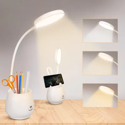 Produktbild von URAQT Schreibtischlampe, LED Tischlampe mit Touch-Schalter und Stifthalter, Dimmbare Augenschutz Leselampe, USB Wiederaufladbare Dimmbare Nachttischlampe für Lesen Studieren