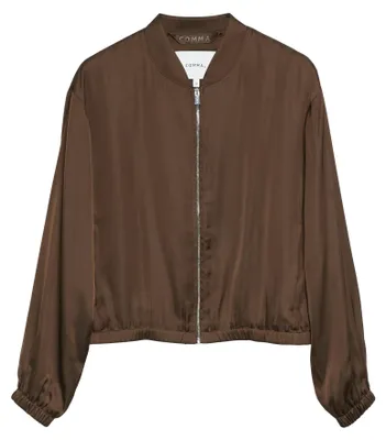 Produktbild von Comma Damen Blousonjacke aus Satin in Braun, Größe 34, mit Reißverschluss und Nahttaschen