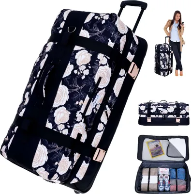 Produktbild von Trolley Koffer Damen Reisetasche Elephant Travel XXL Trolly 120 Liter Trolly Rolltasche groß Gepäck Reise Tasche XXL 13026 Black Flower Schwarz