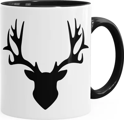 Produktbild von Tasse Hirsch Geweih Kaffeetasse Teetasse Keramiktasse mit Innenfarbe Autiga® schwarz unisize