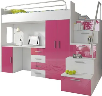 Produktbild von Doppelstockbett Etagenbett Bett Kinderbett Jugendbett Hochbett Rosa Kinderzimmer
